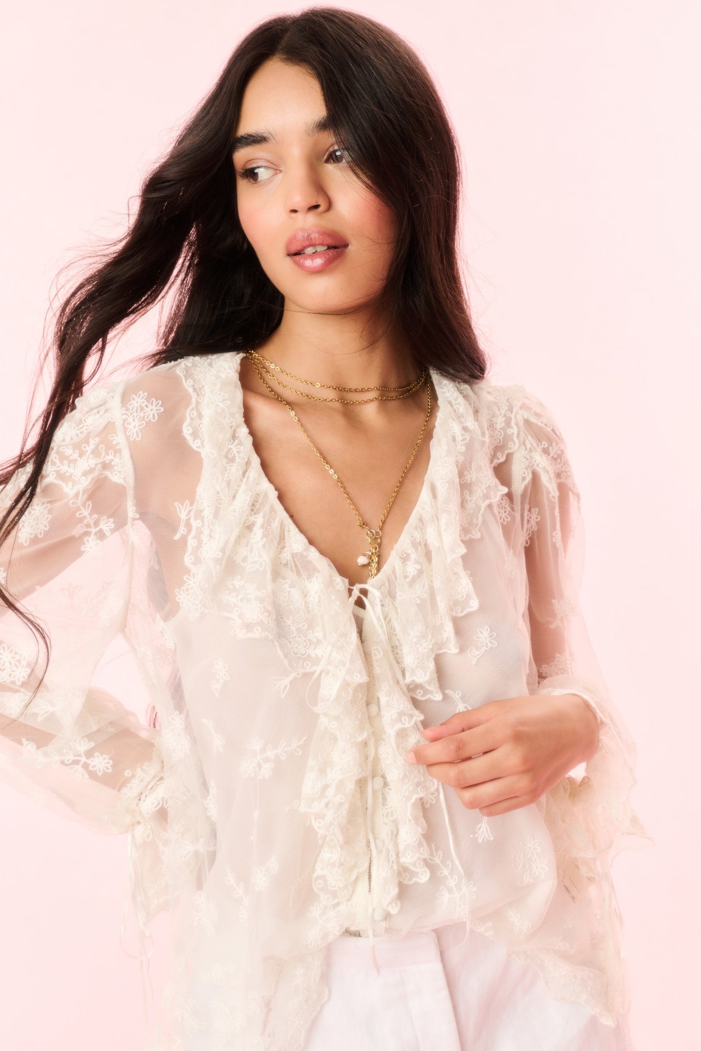 Aubrenna Lace Mesh Blouse