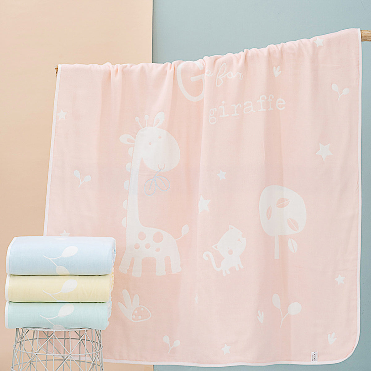 Giraffe Cartoon Cotton Baby Blanket-Pink
