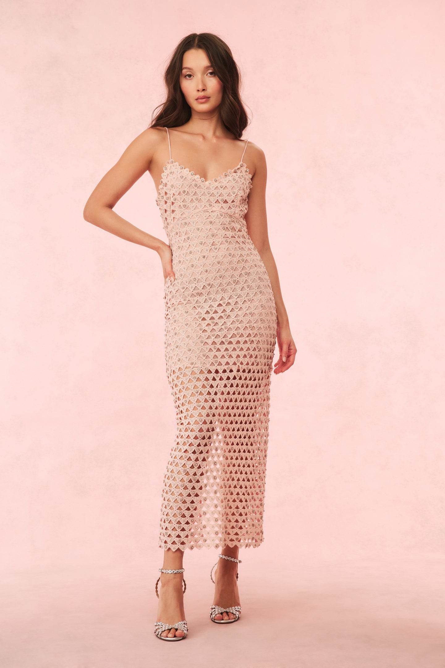 Lunaria Rhinestone Cotton Lace Maxi Dress