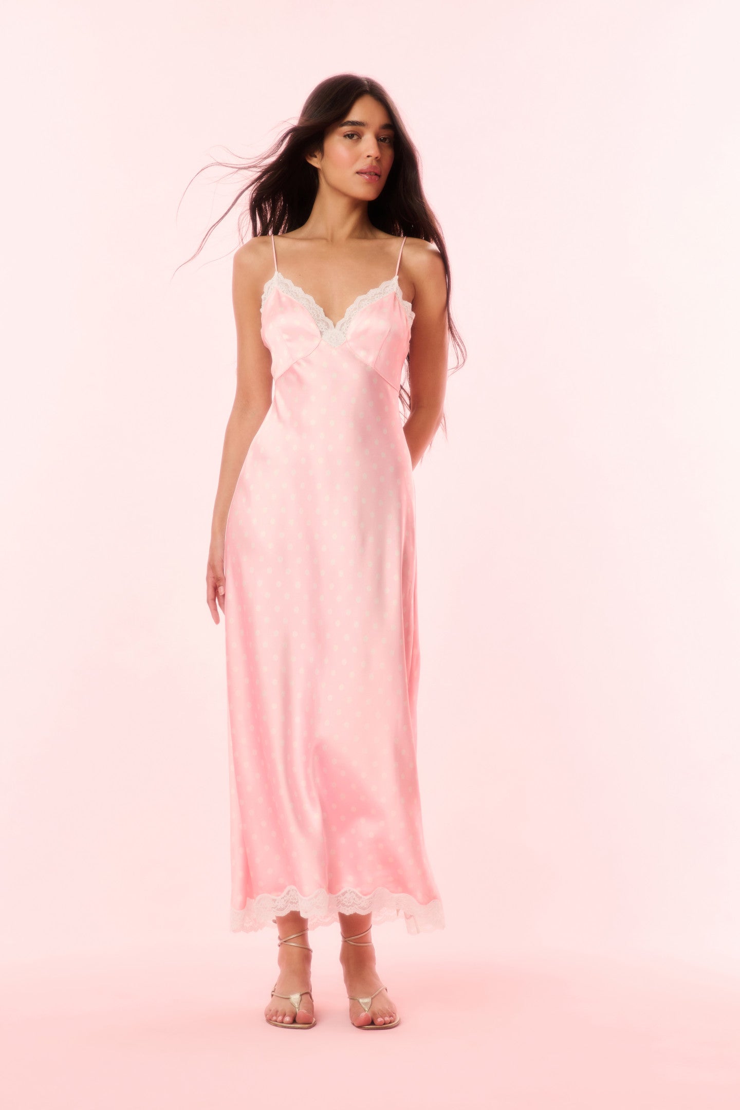 Manuela Satin Polkadot Maxi Slip Dress