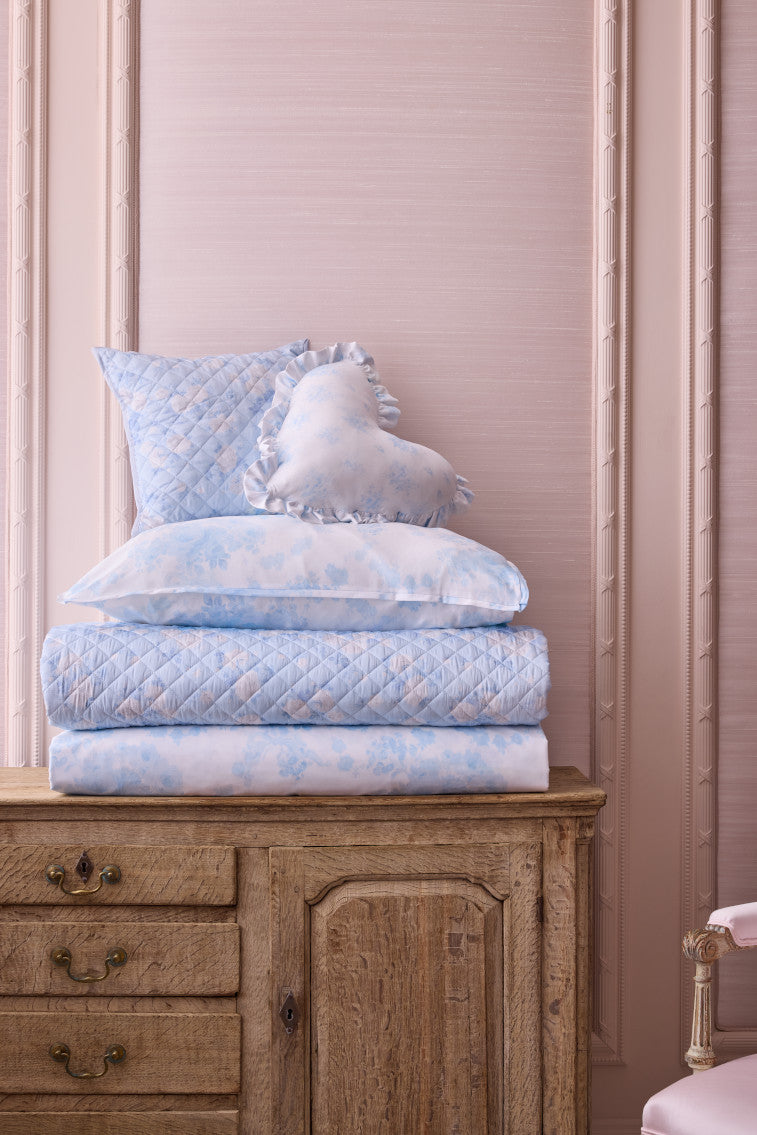 Floral Quilted Pillow - WHISPER BLUE