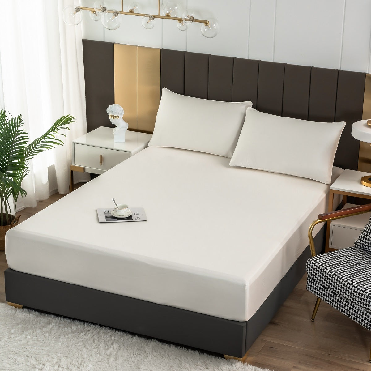 Snow White Solid Color Premium Cotton Fitted Sheet Set