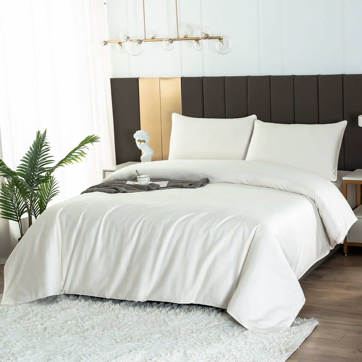 Snow White Solid Color Premium Cotton Fitted Sheet Set