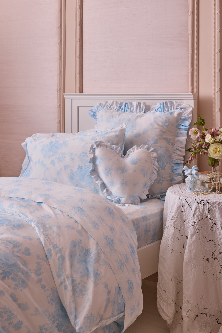 Ruffle Heart Pillow - BLUEBELL
