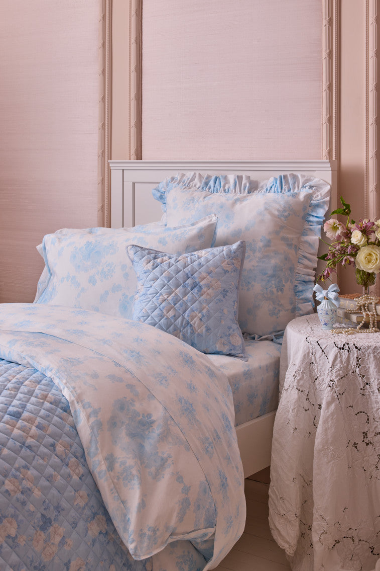 Floral Quilted Pillow - WHISPER BLUE