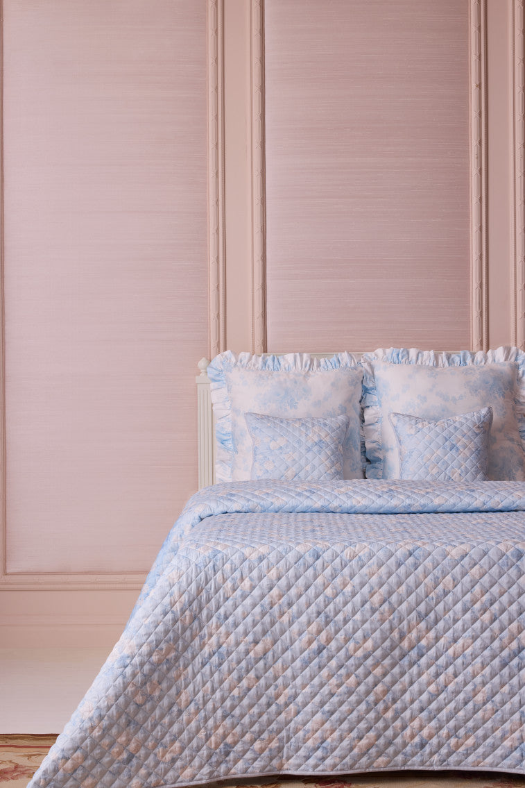 Floral Quilted Pillow - WHISPER BLUE